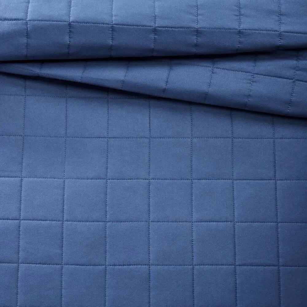 Pillowfort Full/Queen Kids Quilt Navy Blue Box Stitch Microfiber OEKO-TEX